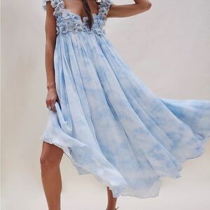 Free People Light Blue Floral Midi Dress